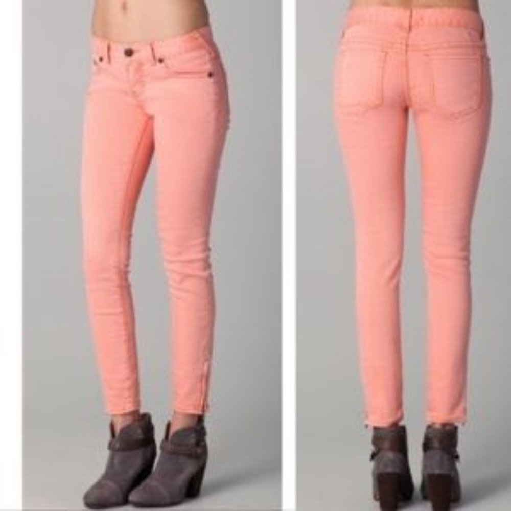 Women Free People Peach Skinny Jeans Ankle Zipper